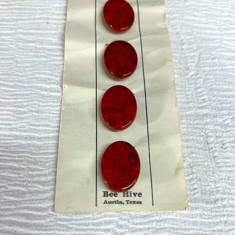 Vintage acrylic red Jasper like button covers set of five new old stock